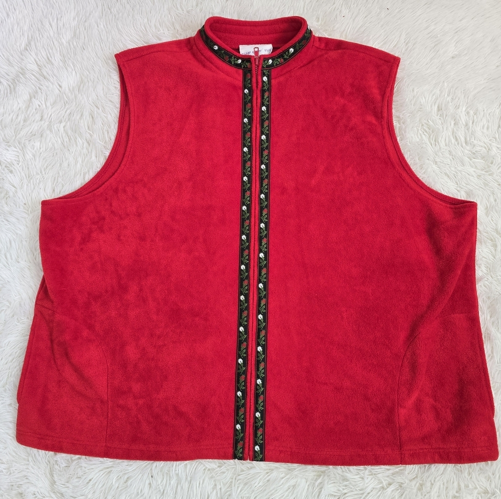 Susan Graver Vintage Red Christmas Holiday Fill Zip Vest 3X